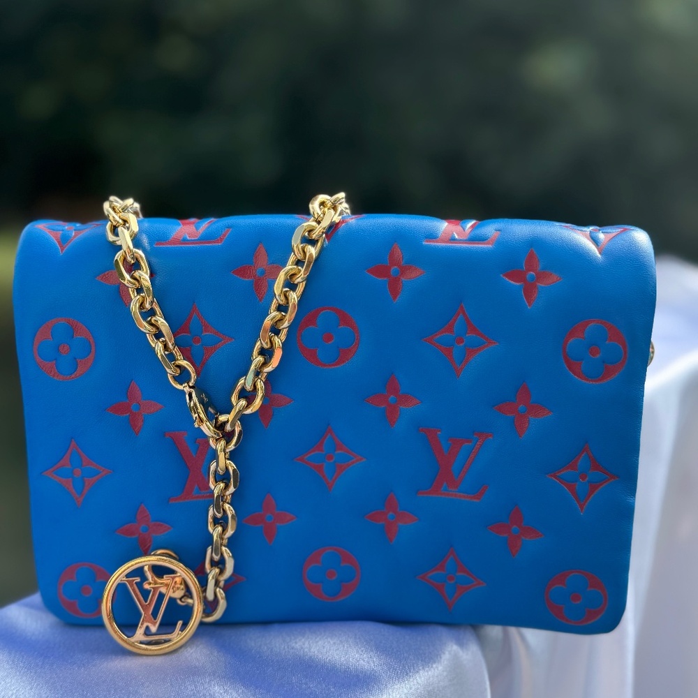 Louis Vuitton Coussin PM in limited-edition blue lambskin embossed with COA